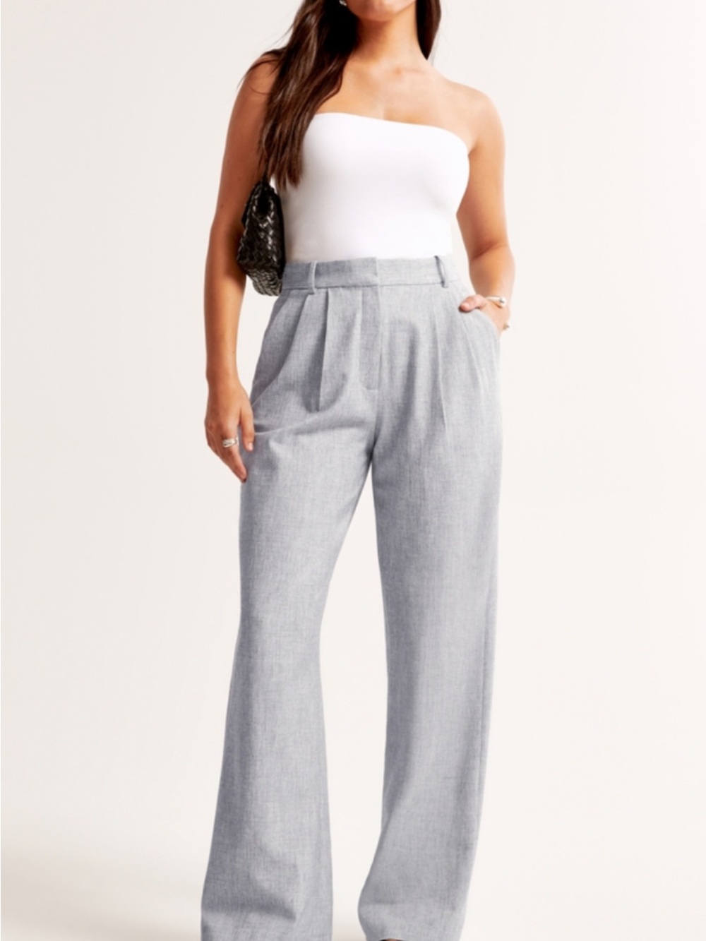 Abercrombie Curve Love Sloane Tailored Wide-Leg Pant - Light Gray